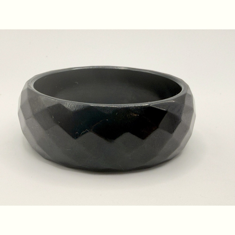 Black Faceted‎ Plastic Bangle Bracelet 8" Wide 1" Chunky Statement